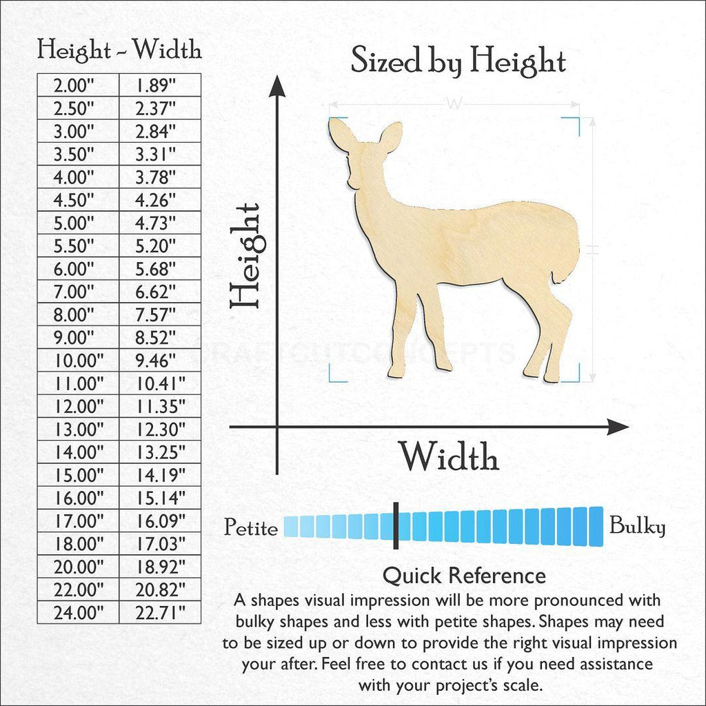 Sizes available for a laser cut Doe Deer-2 craft blank