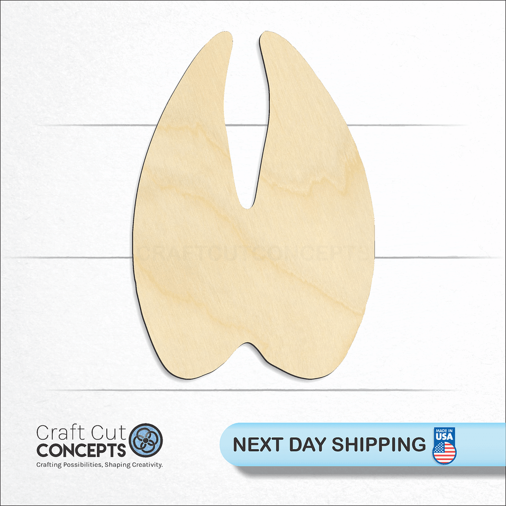 Craft Cut Concepts logo and next day shipping banner with an unfinished wood Deer Track craft shape and blank