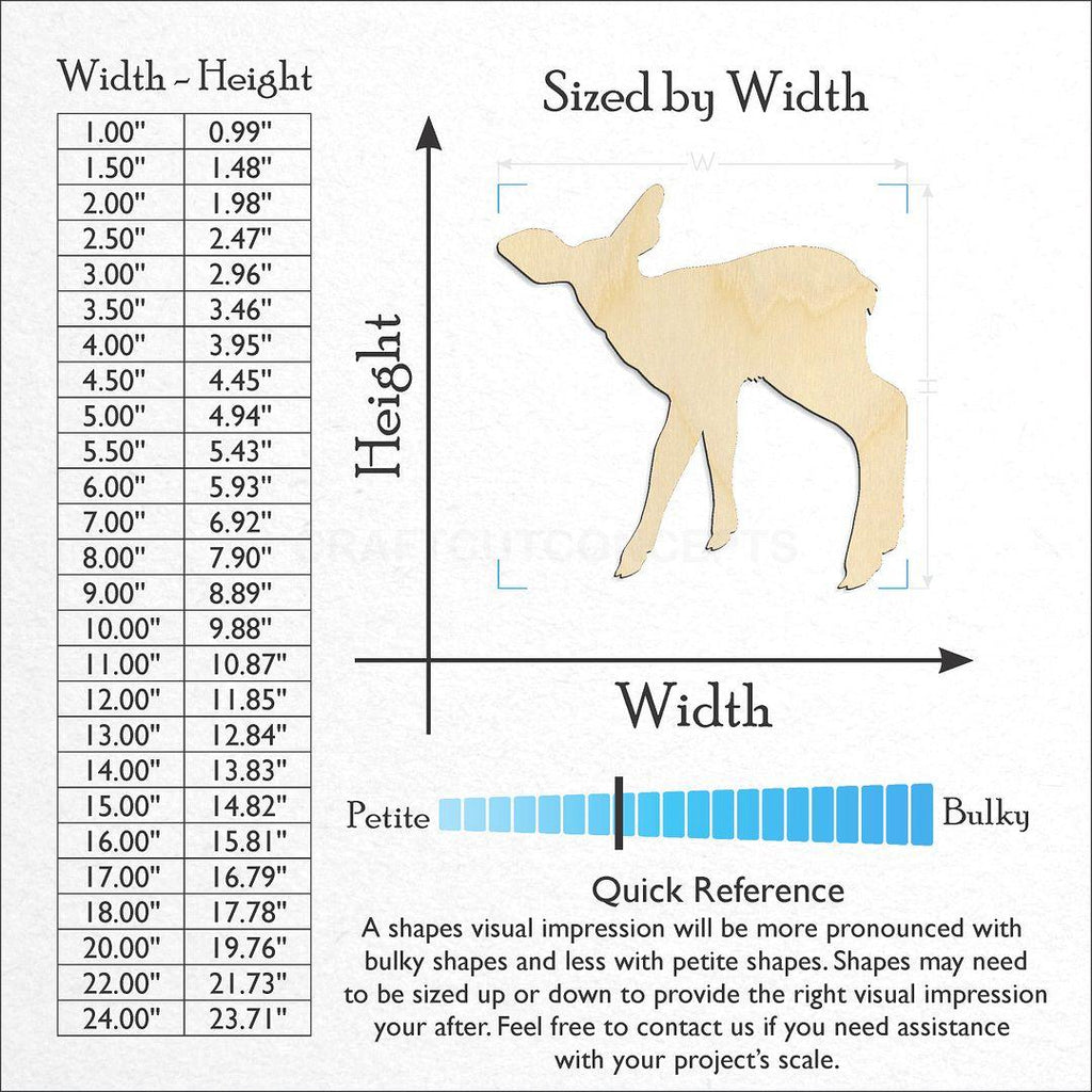 Sizes available for a laser cut Deer Fawn craft blank