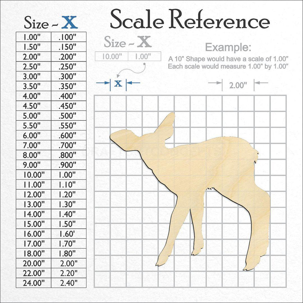 A scale and graph image showing a wood Deer Fawn craft blank