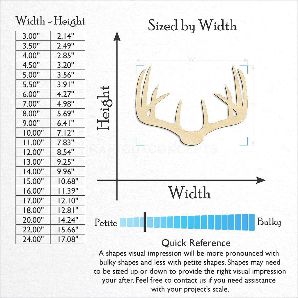 Sizes available for a laser cut Deer Antlers craft blank