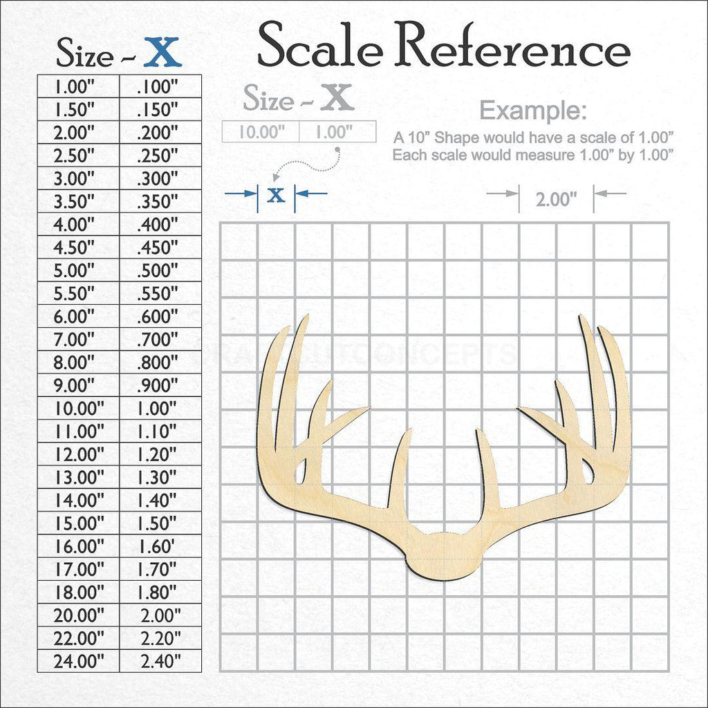 A scale and graph image showing a wood Deer Antlers craft blank