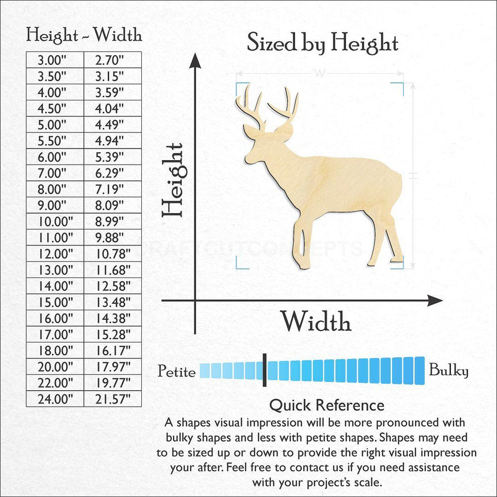 Sizes available for a laser cut Deer craft blank