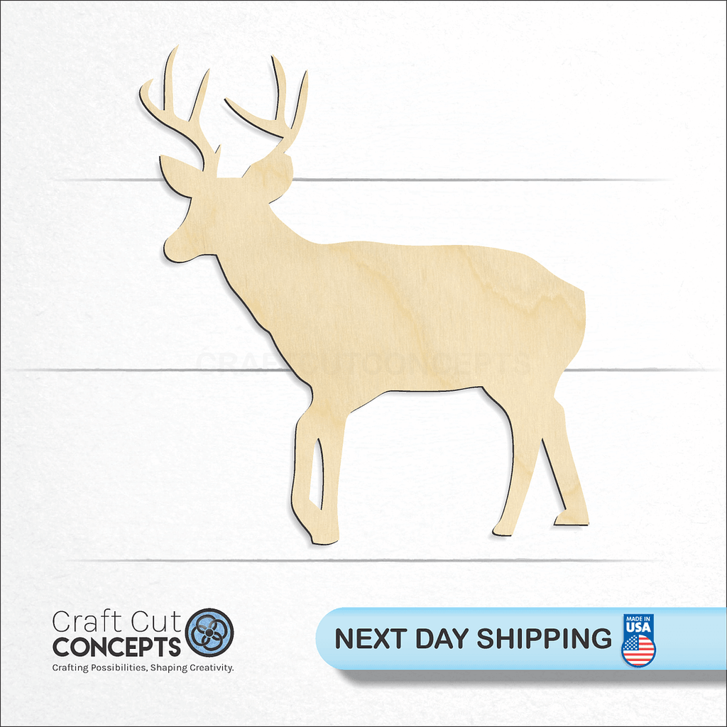 Craft Cut Concepts logo and next day shipping banner with an unfinished wood Deer craft shape and blank