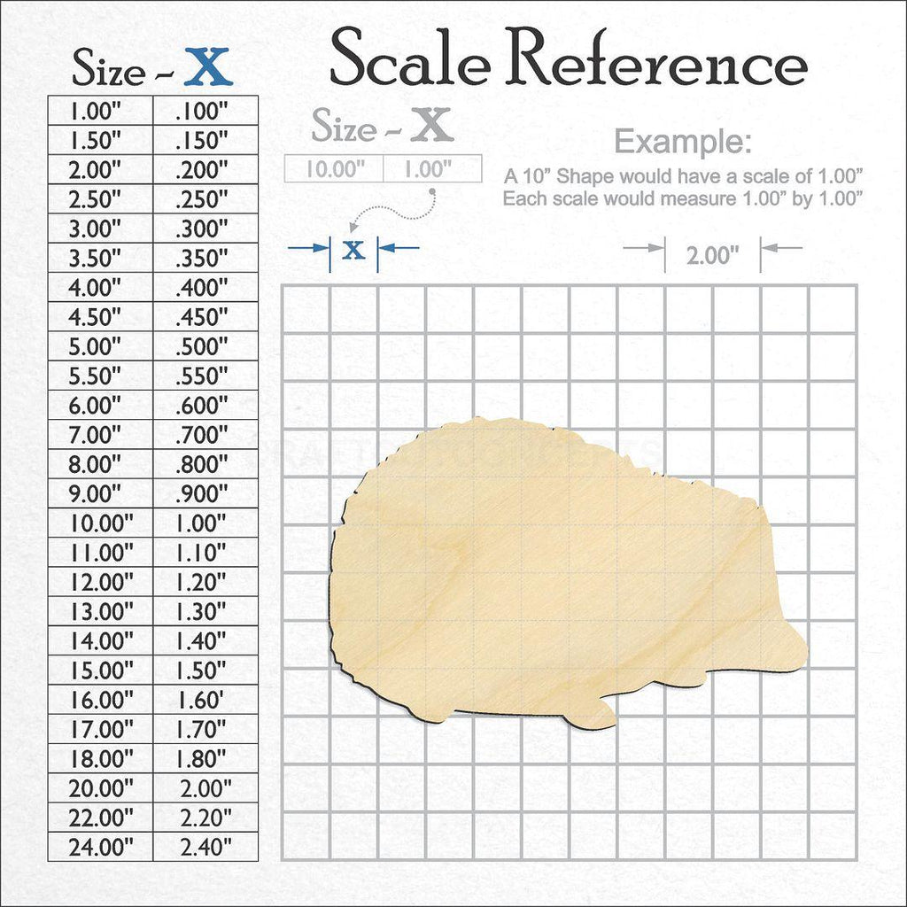 A scale and graph image showing a wood Hedgehog craft blank