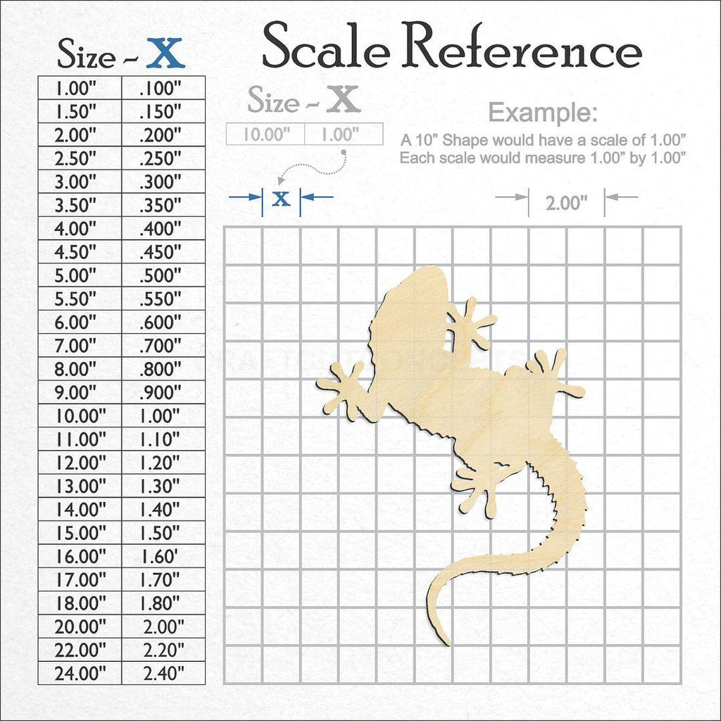 A scale and graph image showing a wood Lizard -2 craft blank