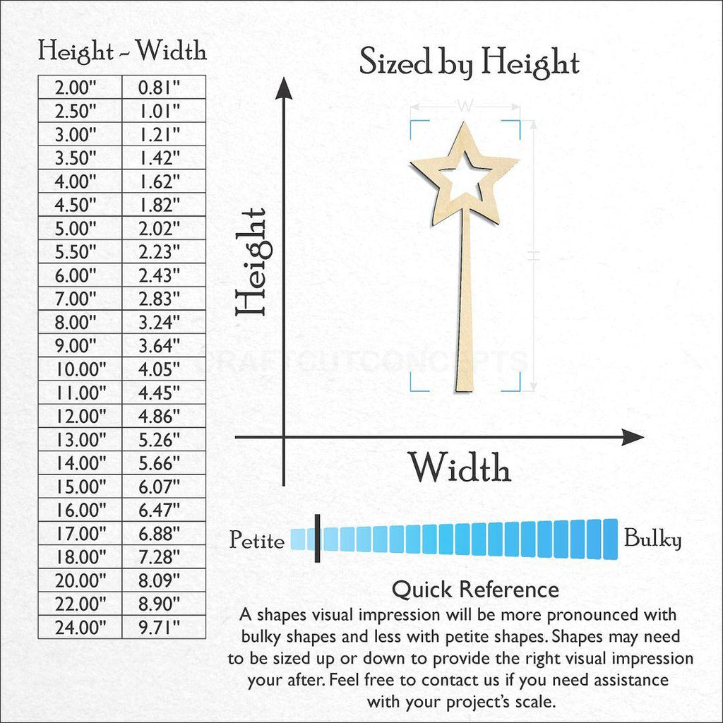 Sizes available for a laser cut Fairy Wand craft blank