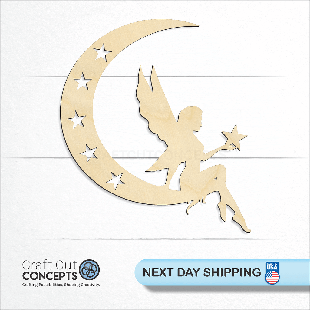 Craft Cut Concepts logo and next day shipping banner with an unfinished wood Fairy -3 craft shape and blank