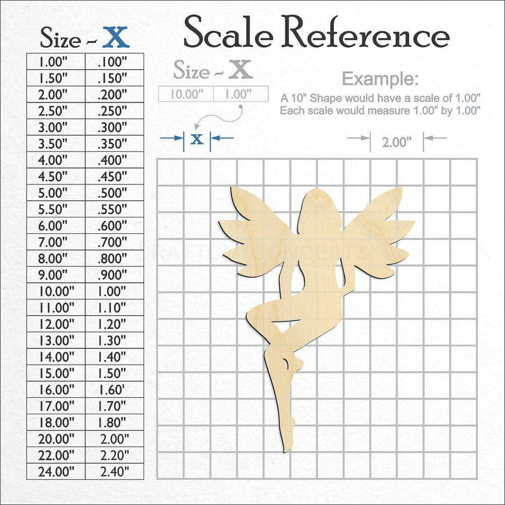 A scale and graph image showing a wood Fairy -4 craft blank