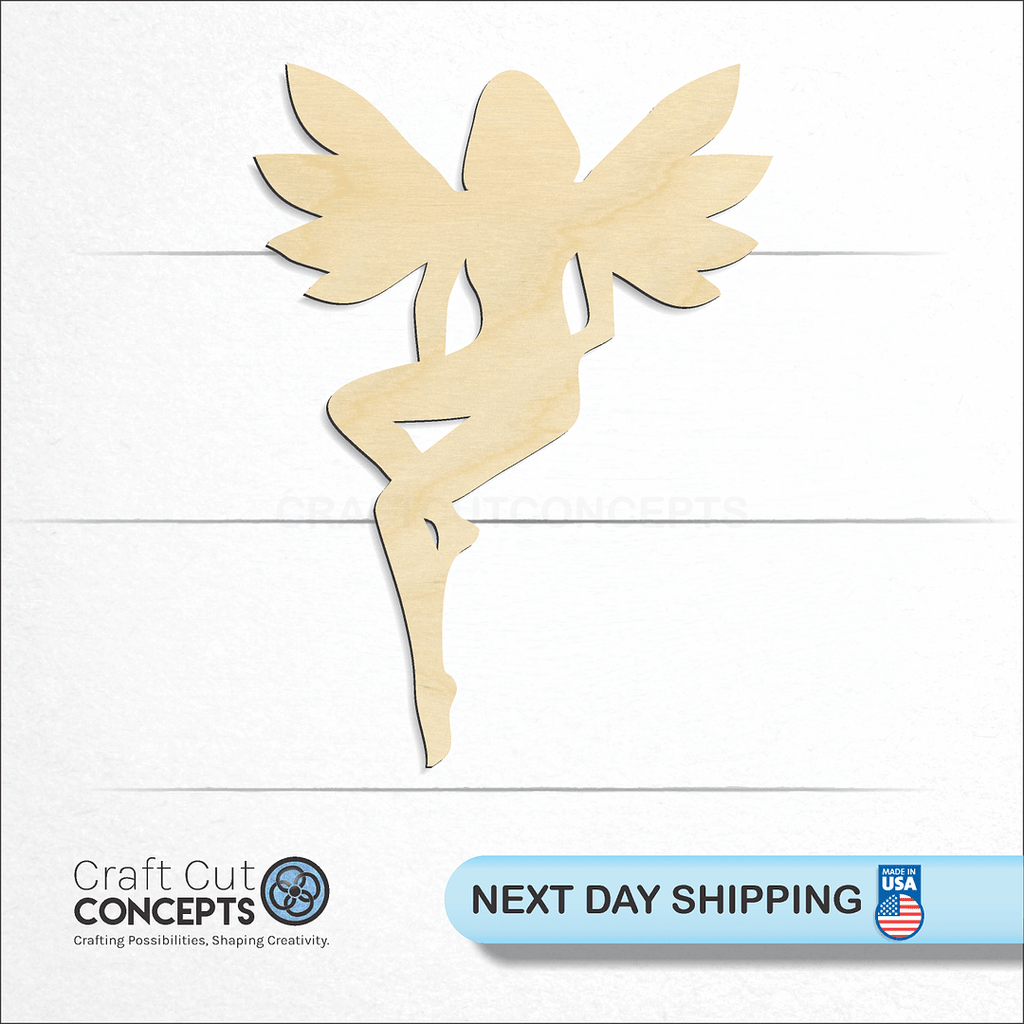 Craft Cut Concepts logo and next day shipping banner with an unfinished wood Fairy -4 craft shape and blank