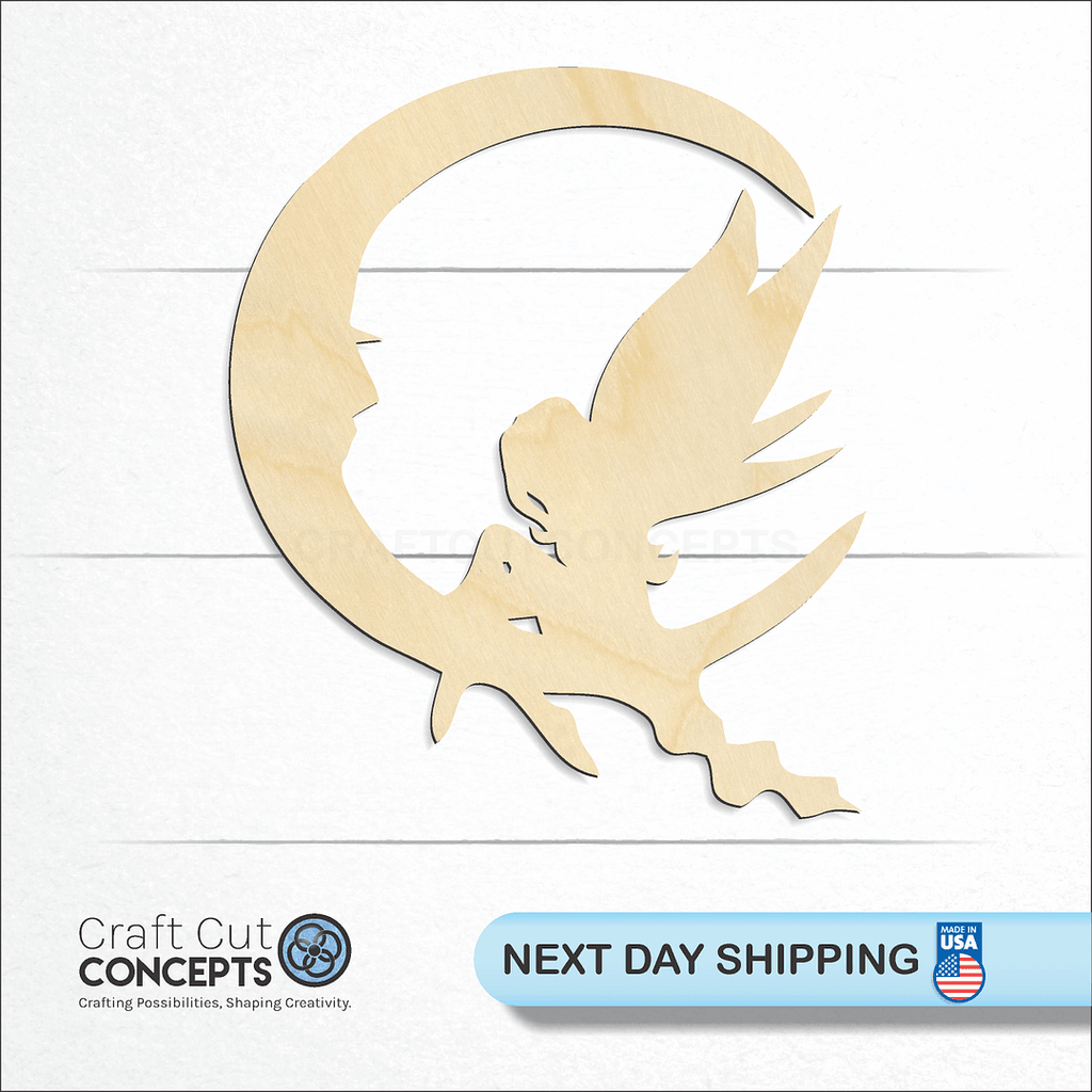 Craft Cut Concepts logo and next day shipping banner with an unfinished wood Fairy -5 craft shape and blank