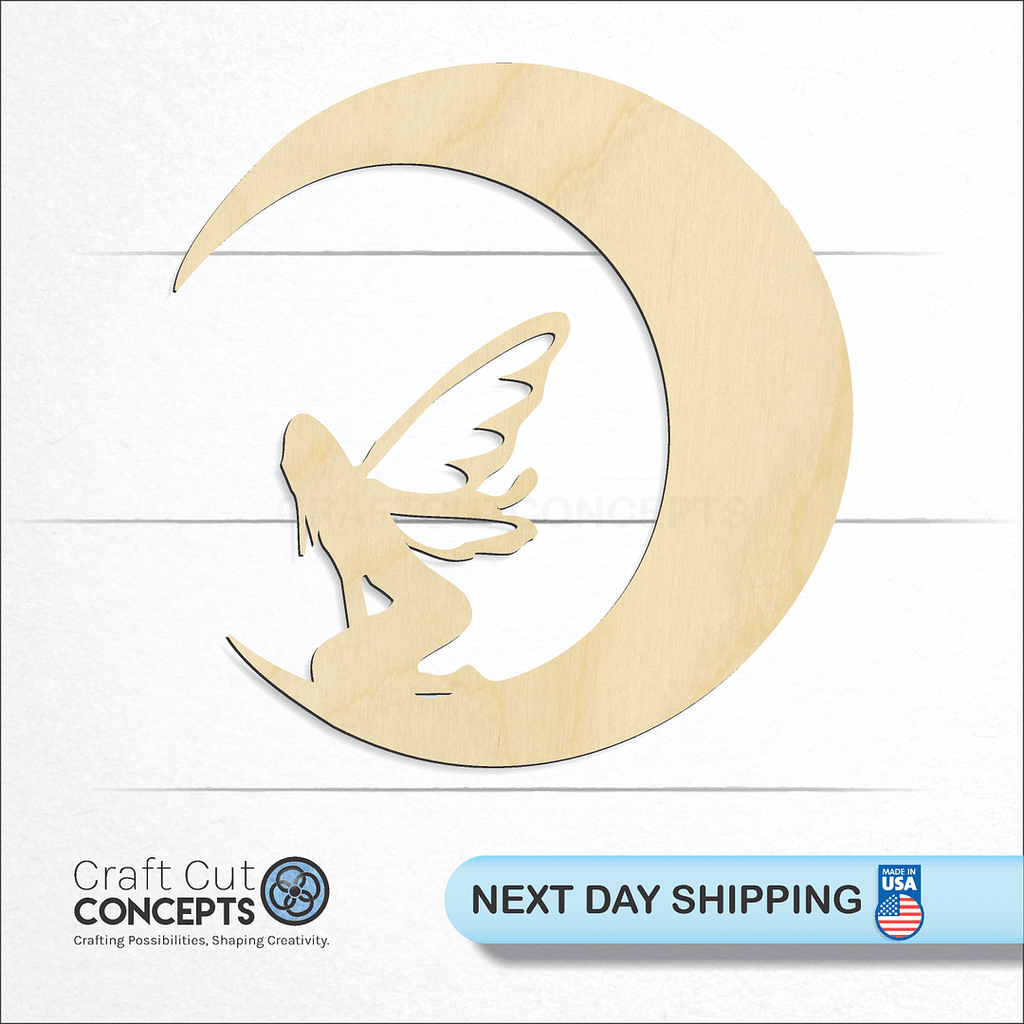 Craft Cut Concepts logo and next day shipping banner with an unfinished wood Fairy -6 craft shape and blank