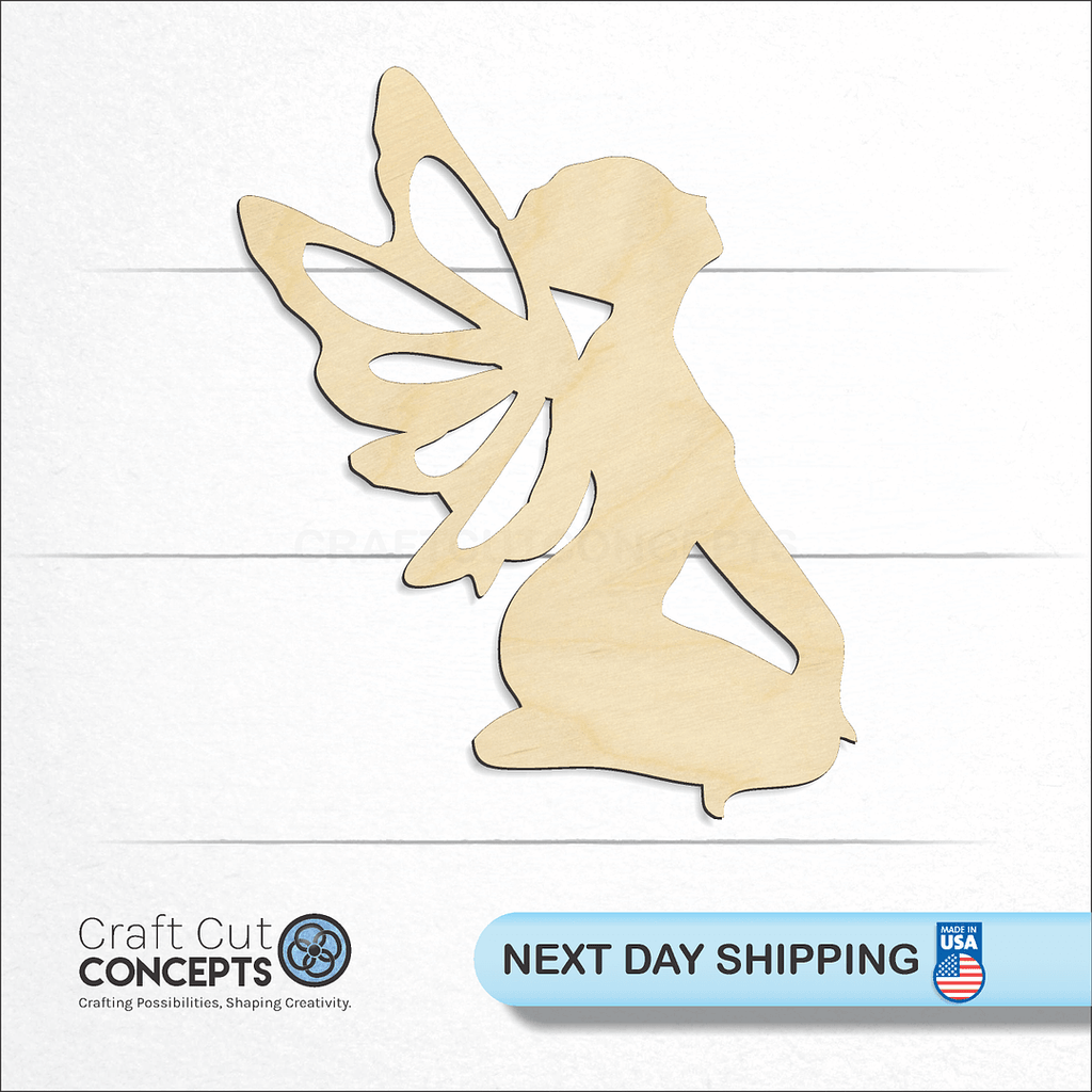 Craft Cut Concepts logo and next day shipping banner with an unfinished wood Fairy craft shape and blank