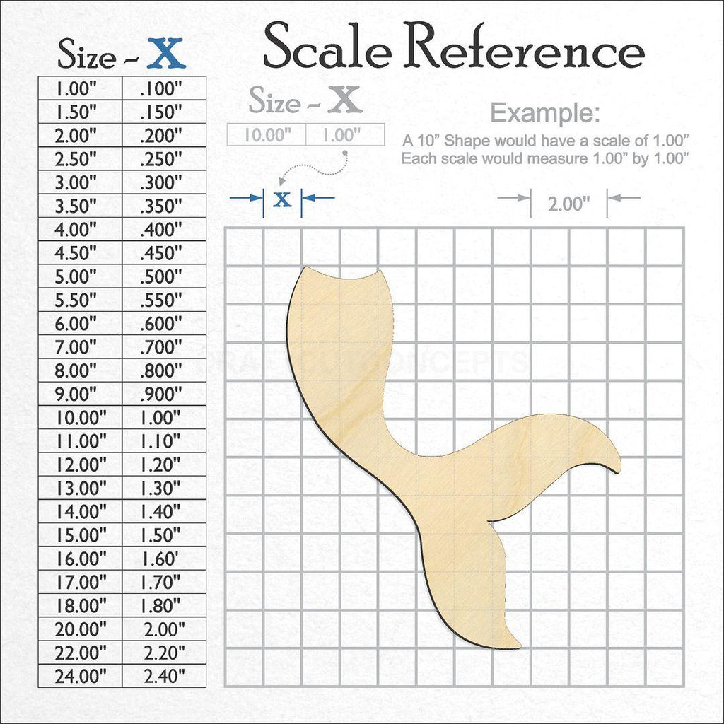 A scale and graph image showing a wood Mermaid Tail craft blank