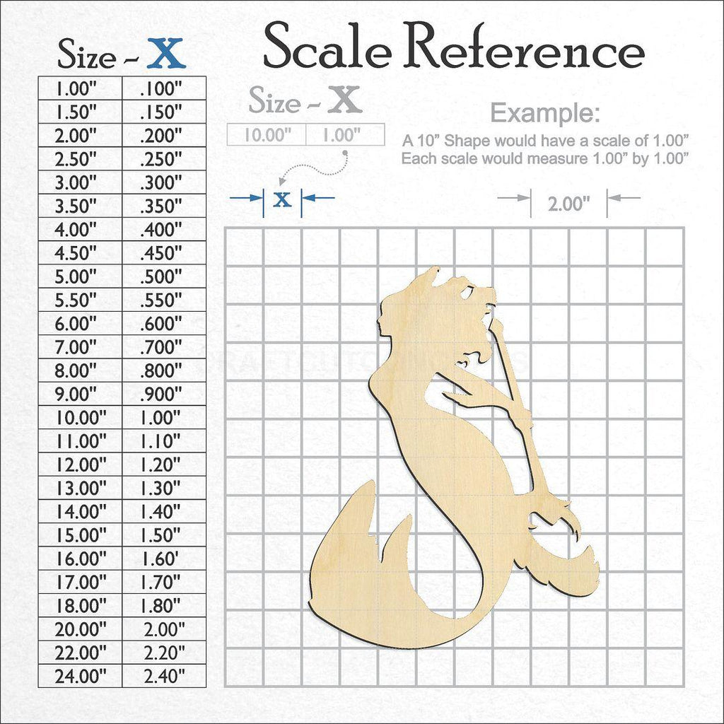 A scale and graph image showing a wood Mermaid craft blank