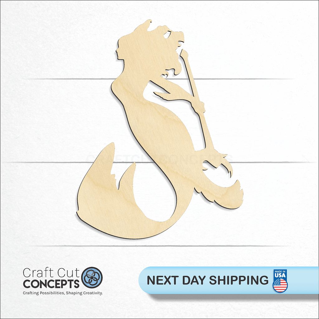 Craft Cut Concepts logo and next day shipping banner with an unfinished wood Mermaid craft shape and blank