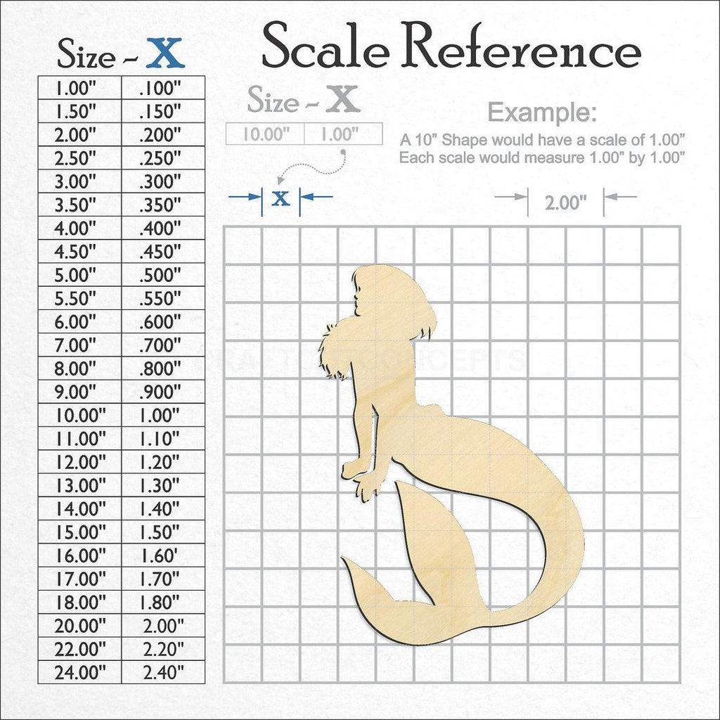 A scale and graph image showing a wood Mermaid craft blank