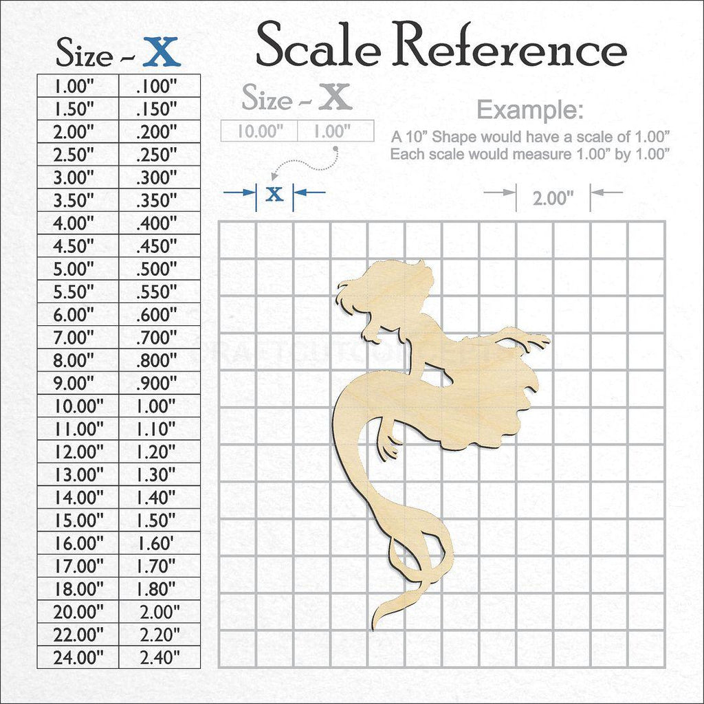 A scale and graph image showing a wood Mermaid craft blank