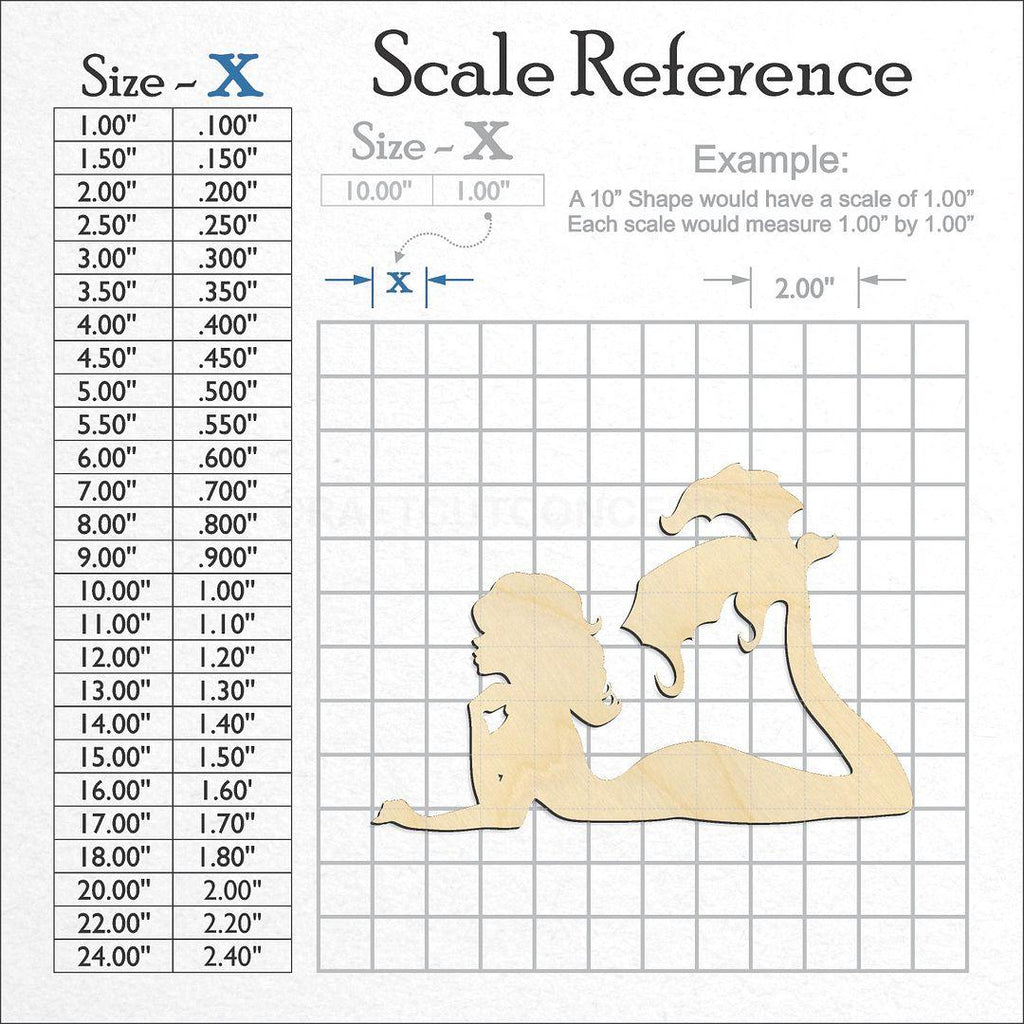 A scale and graph image showing a wood Mermaid craft blank