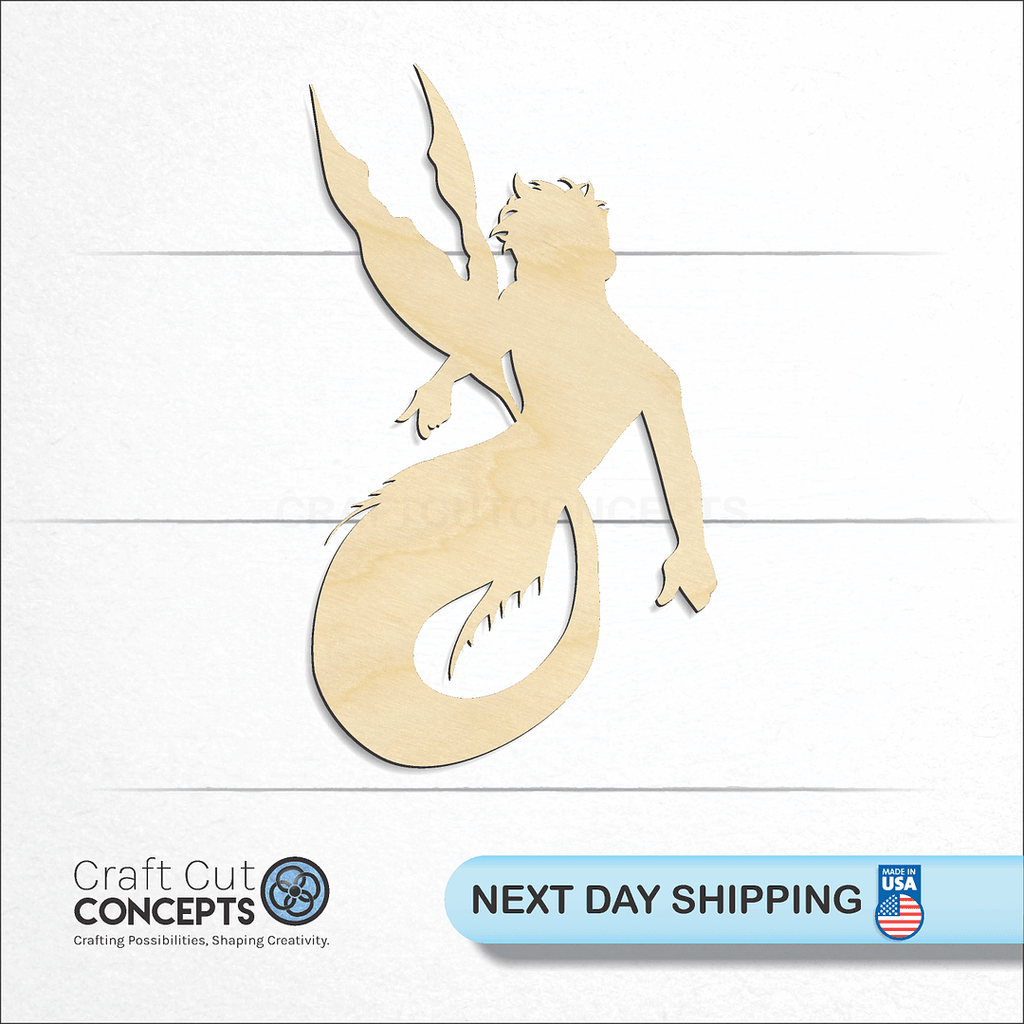 Craft Cut Concepts logo and next day shipping banner with an unfinished wood Merman craft shape and blank