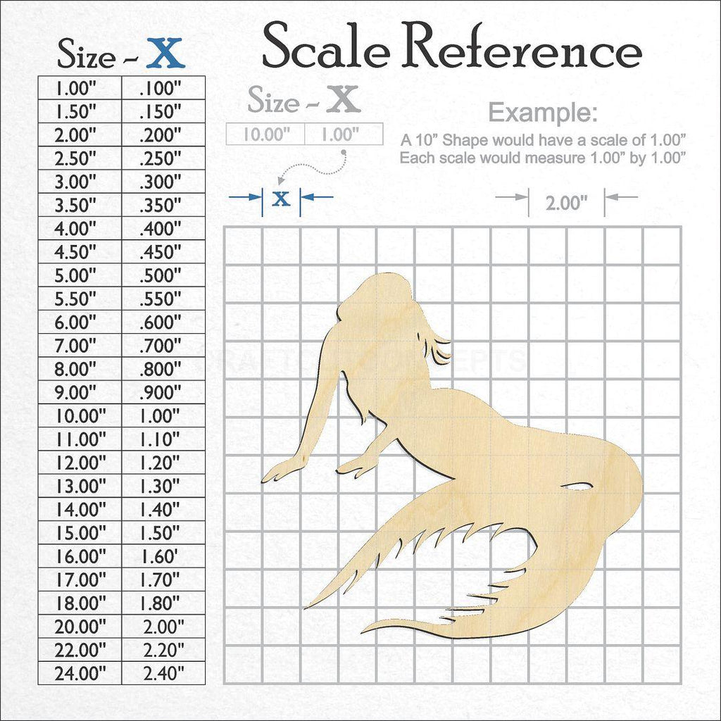 A scale and graph image showing a wood Mermaid craft blank