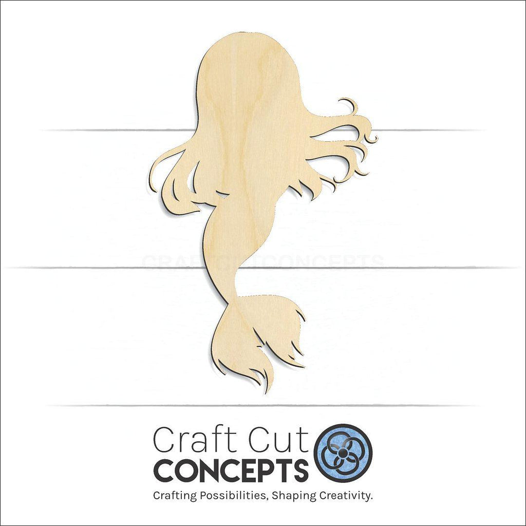 Craft Cut Concepts Logo under a wood Mermaid Kid craft shape and blank