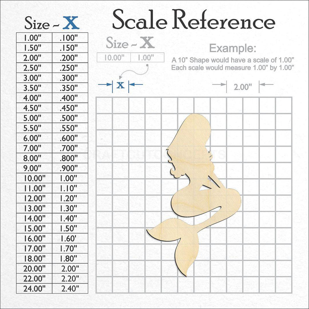A scale and graph image showing a wood Mermaid Kid craft blank