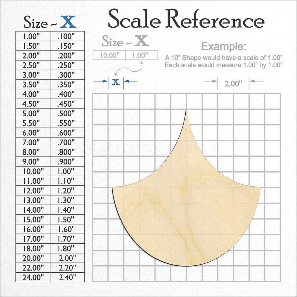 A scale and graph image showing a wood Mermaid Scale craft blank