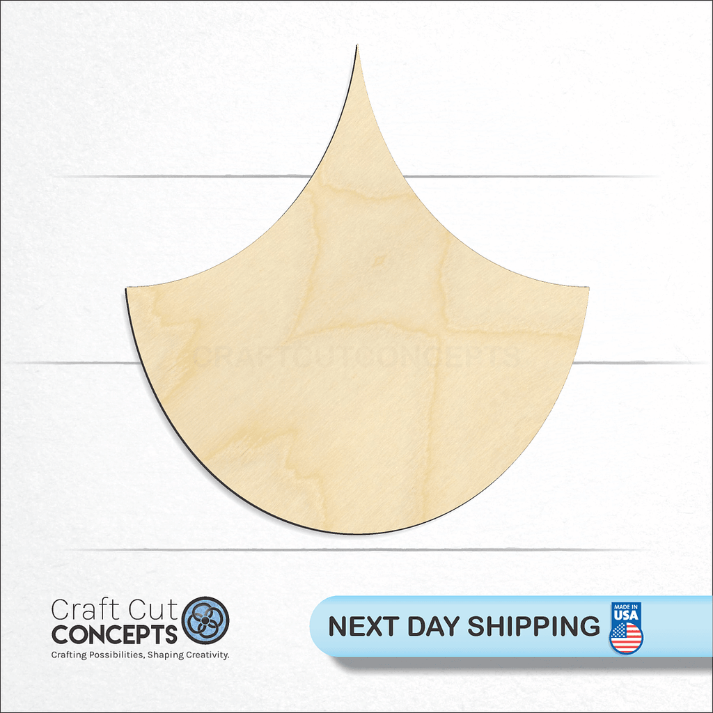 Craft Cut Concepts logo and next day shipping banner with an unfinished wood Mermaid Scale craft shape and blank