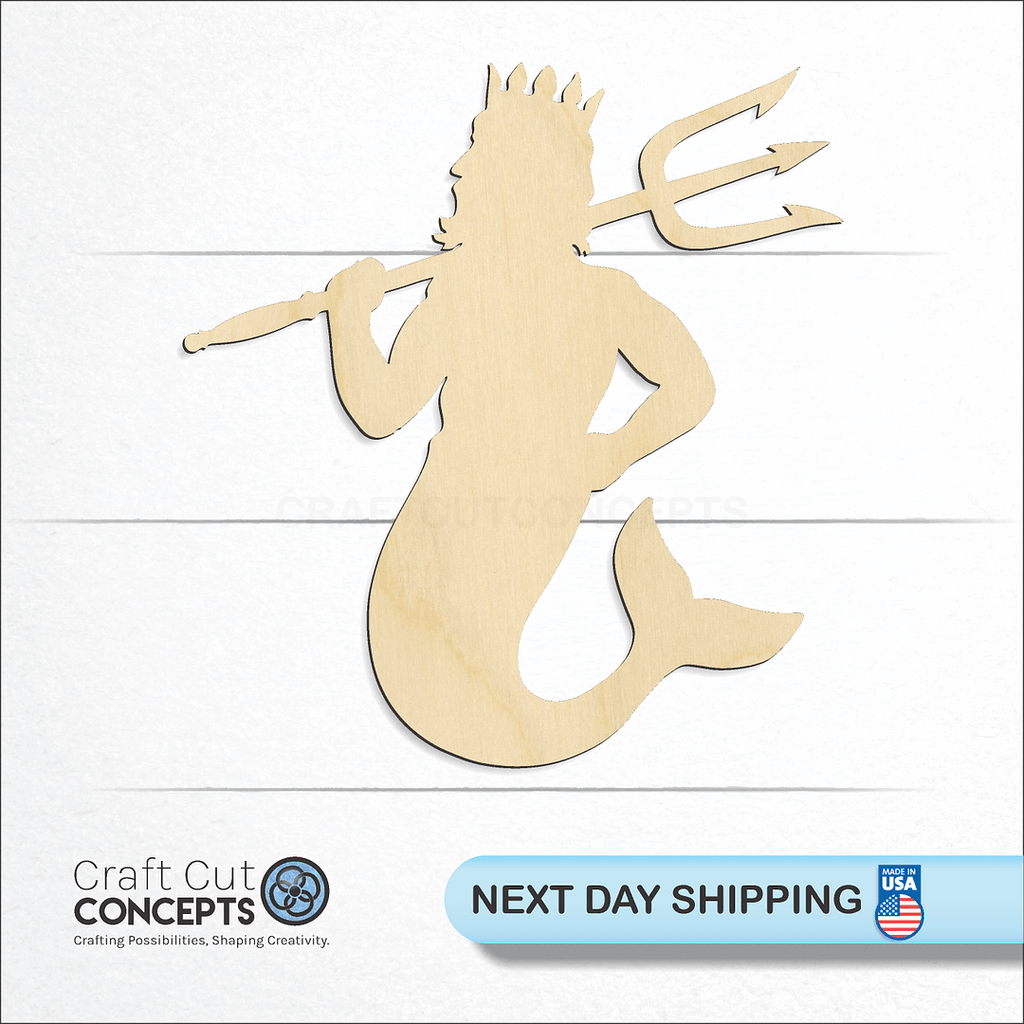 Craft Cut Concepts logo and next day shipping banner with an unfinished wood Poseidon craft shape and blank