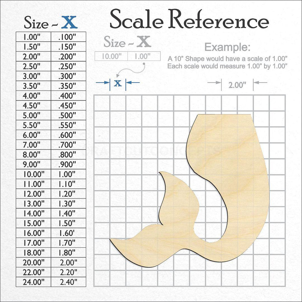 A scale and graph image showing a wood Mermaid Tail craft blank