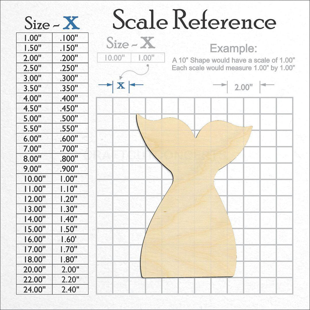 A scale and graph image showing a wood Mermaid Tail craft blank