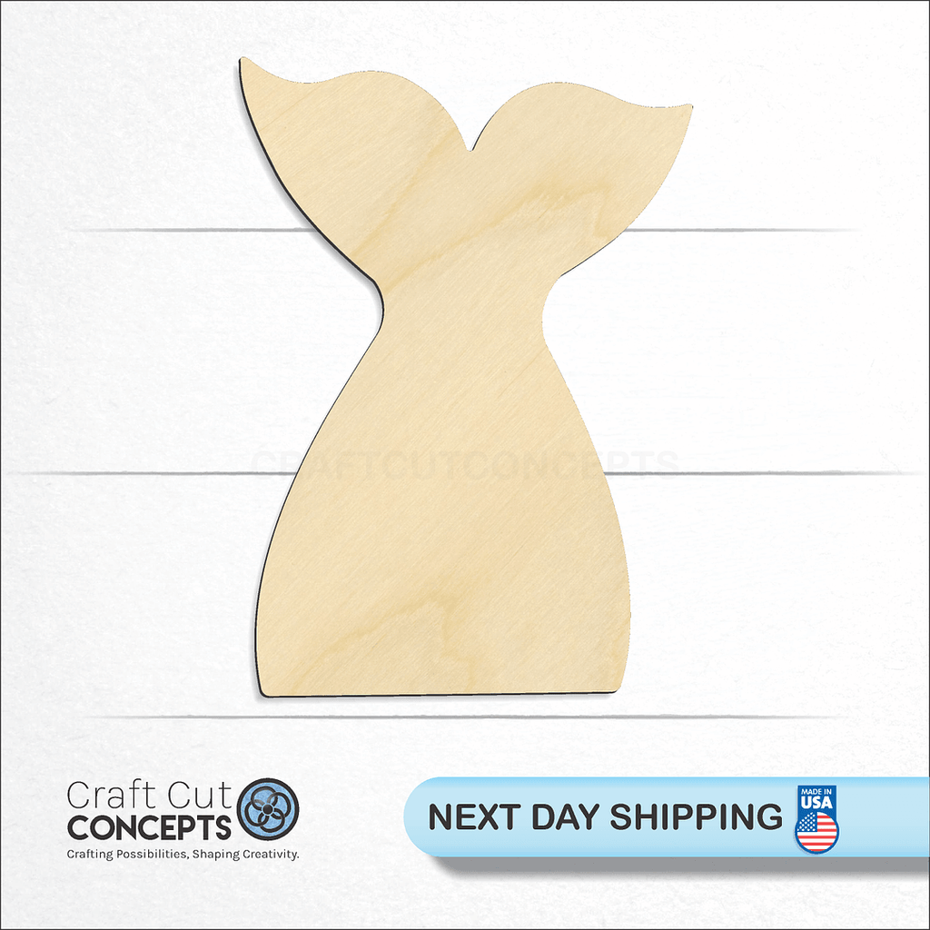 Craft Cut Concepts logo and next day shipping banner with an unfinished wood Mermaid Tail craft shape and blank