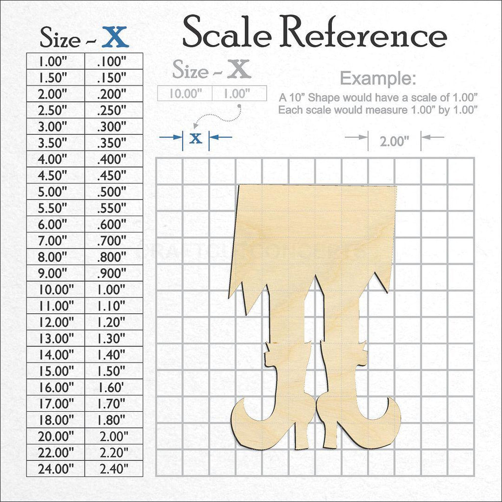 A scale and graph image showing a wood Witch Legs craft blank