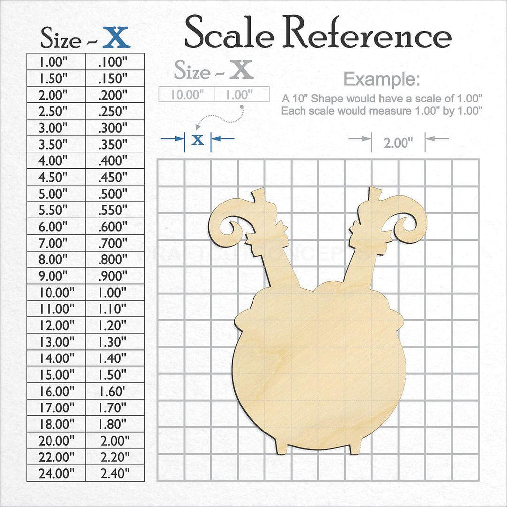 A scale and graph image showing a wood Witch Legs out of Cauldron craft blank