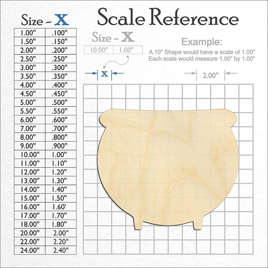 A scale and graph image showing a wood Witch Cauldron craft blank