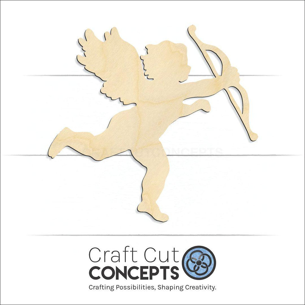 Craft Cut Concepts Logo under a wood Cupid craft shape and blank