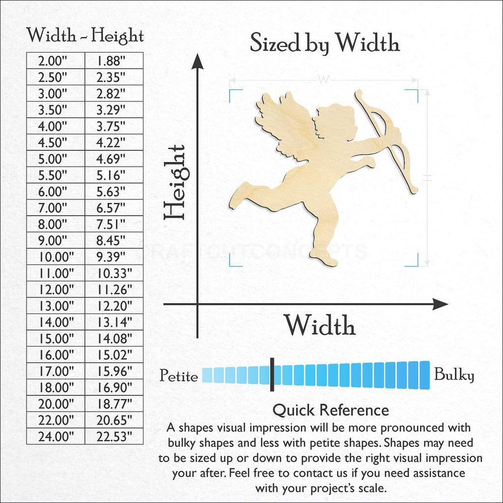 Sizes available for a laser cut Cupid craft blank