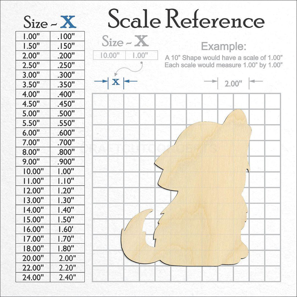 A scale and graph image showing a wood Cute Baby Wolf craft blank