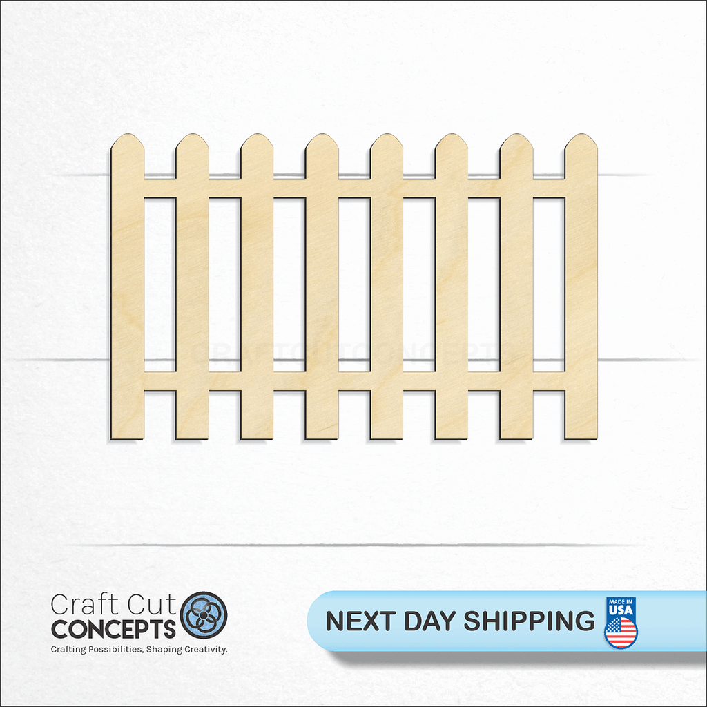 Craft Cut Concepts logo and next day shipping banner with an unfinished wood Picket Fence craft shape and blank