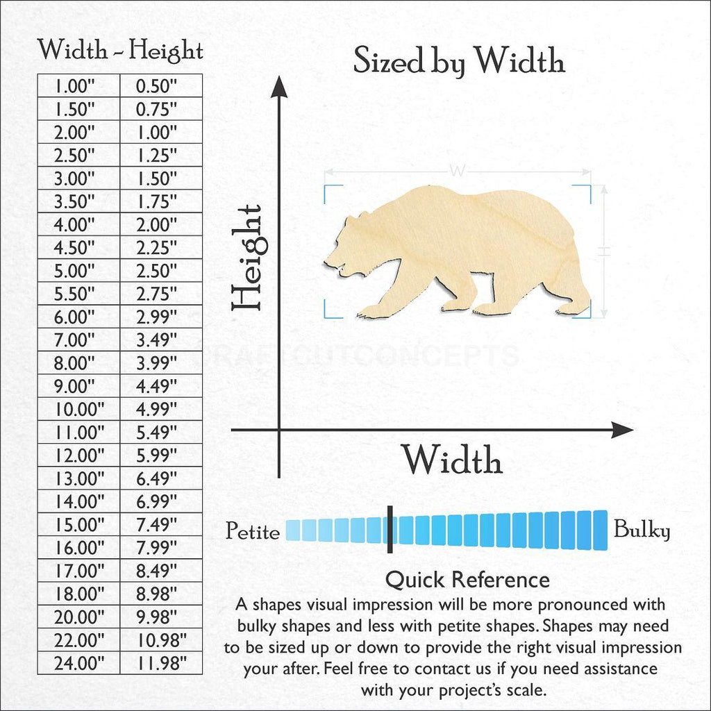 Sizes available for a laser cut Bear -2 craft blank