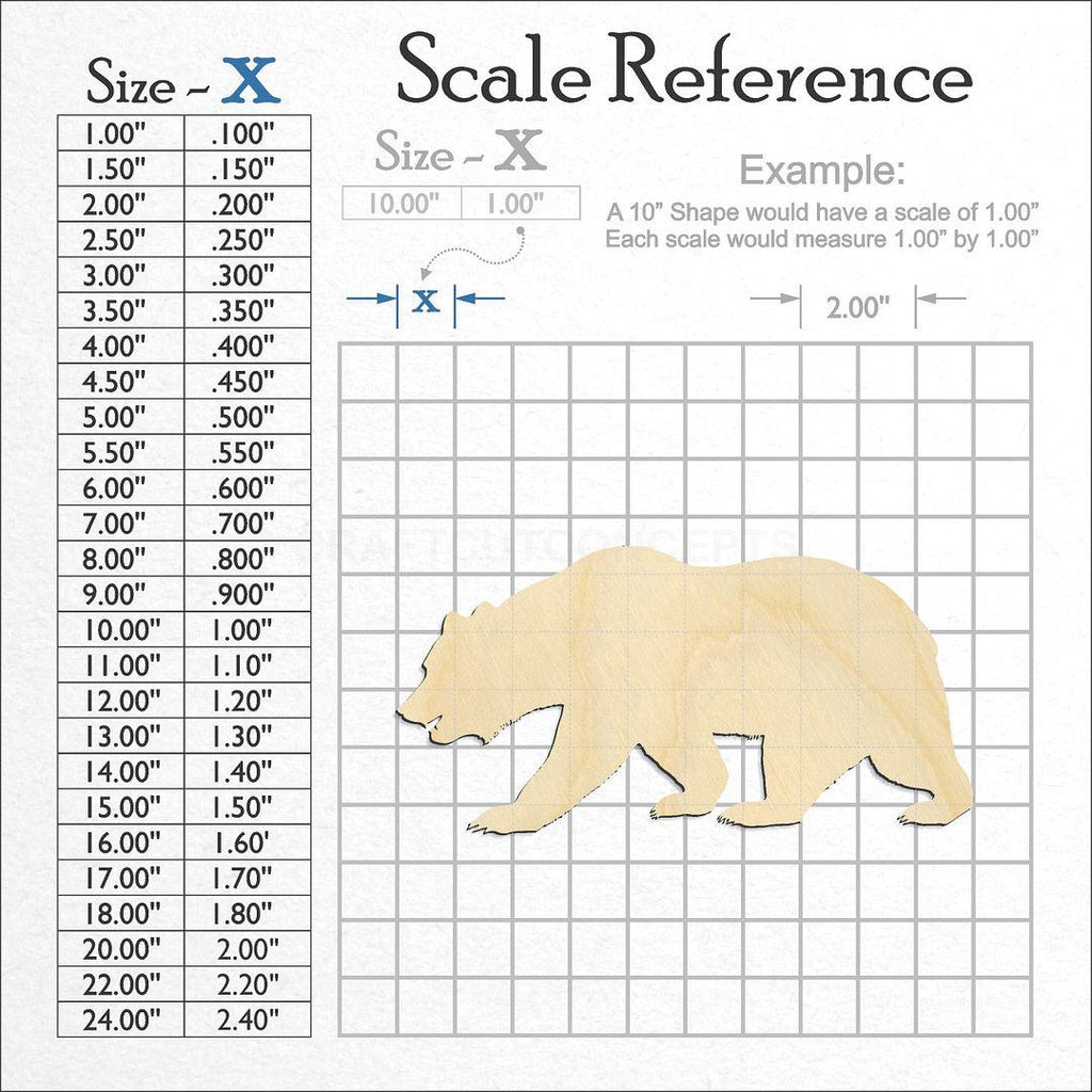 A scale and graph image showing a wood Bear -2 craft blank