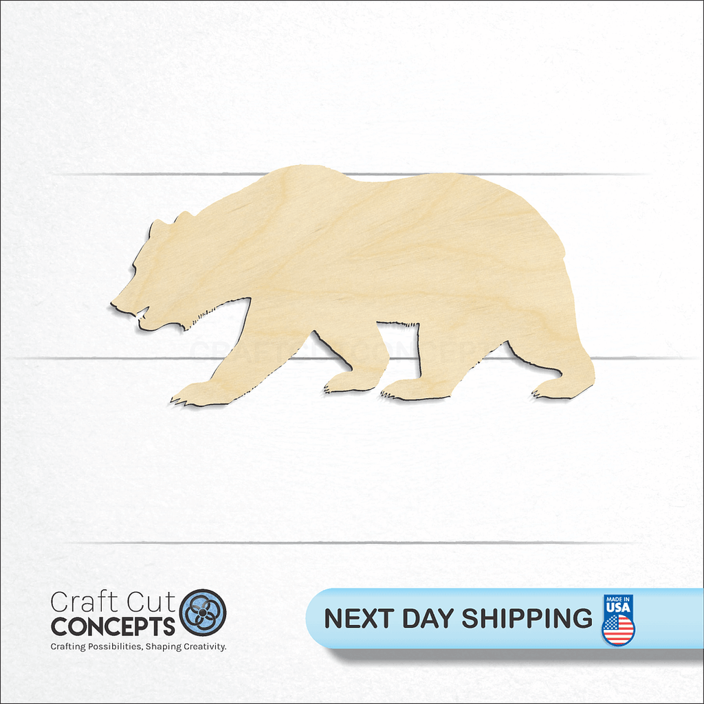 Craft Cut Concepts logo and next day shipping banner with an unfinished wood Bear -2 craft shape and blank