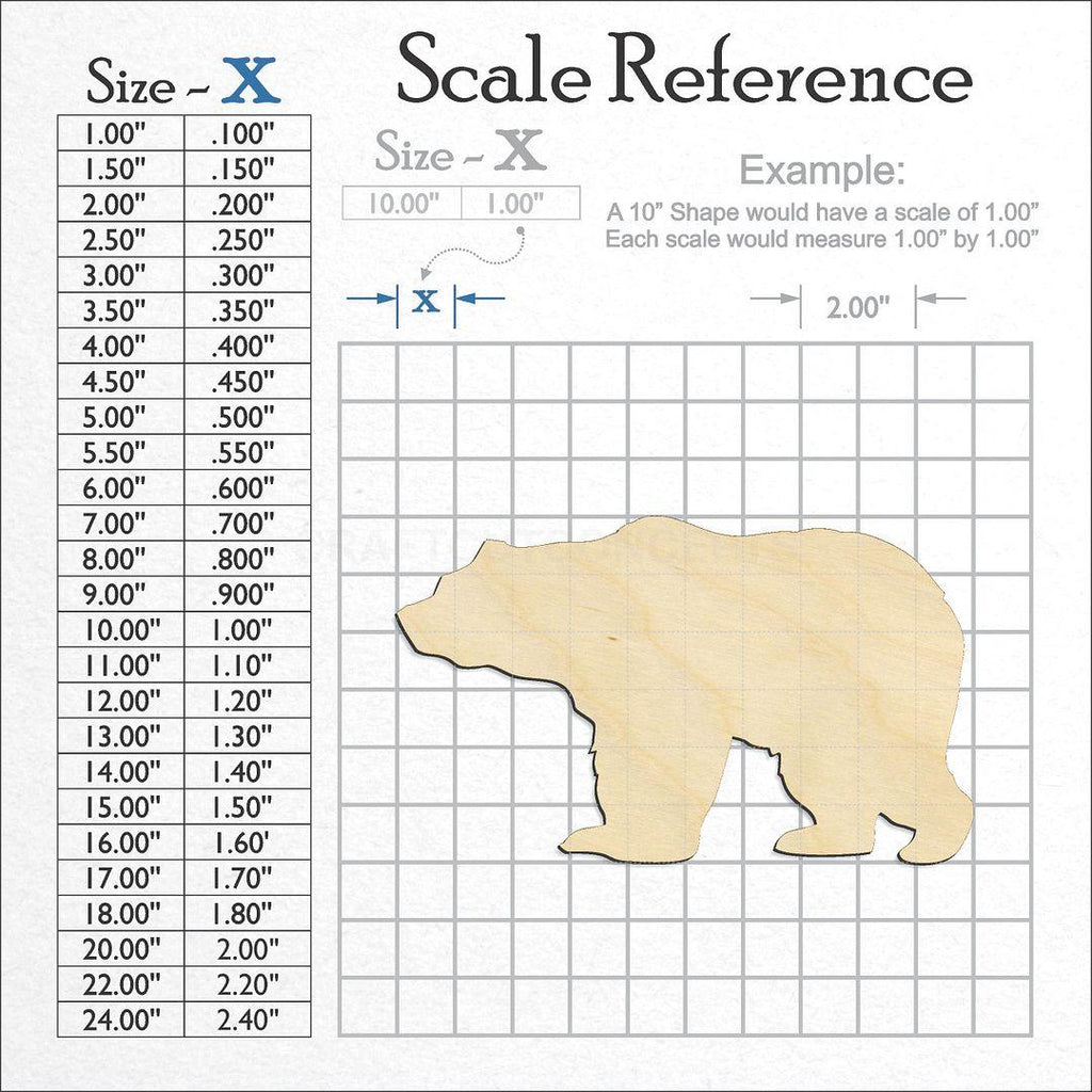 A scale and graph image showing a wood Bear -3 craft blank