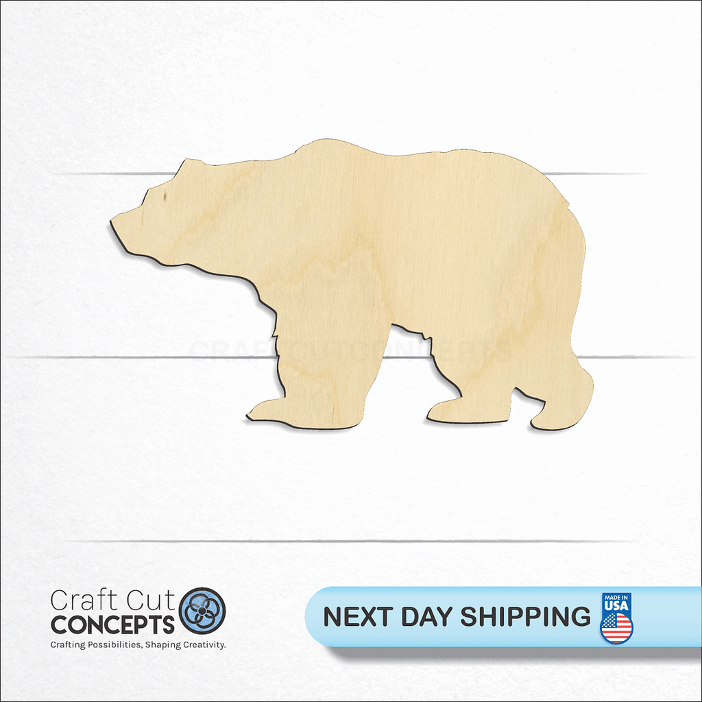 Craft Cut Concepts logo and next day shipping banner with an unfinished wood Bear -3 craft shape and blank