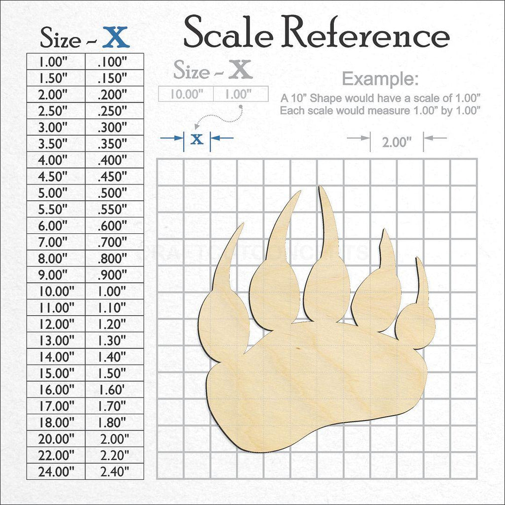 A scale and graph image showing a wood Bear Print craft blank