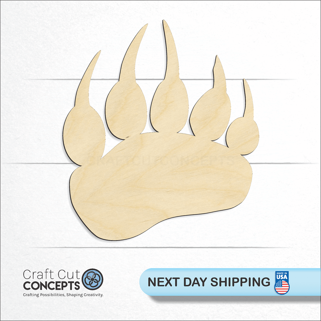 Craft Cut Concepts logo and next day shipping banner with an unfinished wood Bear Print craft shape and blank
