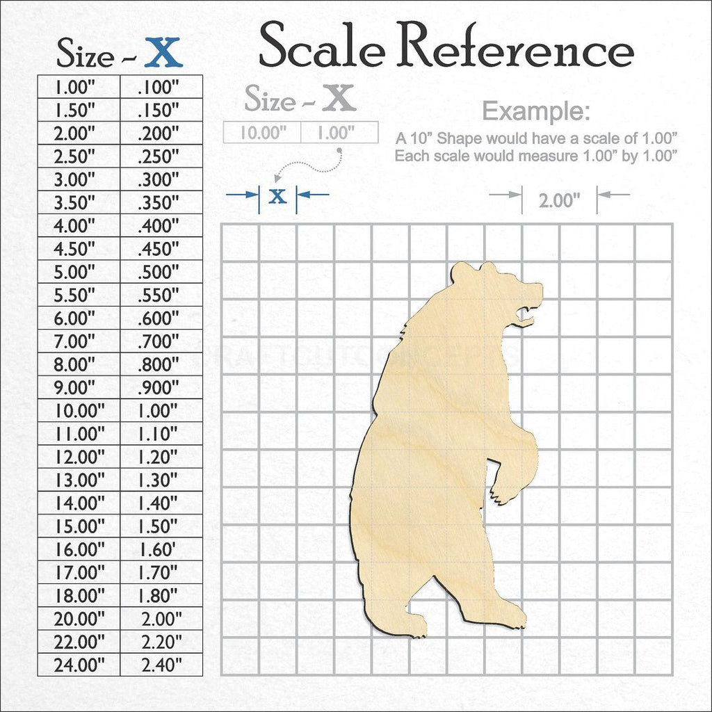 A scale and graph image showing a wood Standing bear craft blank