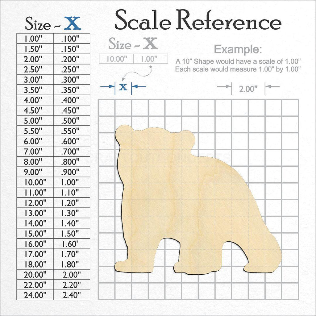 A scale and graph image showing a wood Baby Cub bear craft blank