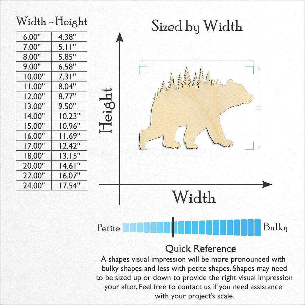 Sizes available for a laser cut Scene Bear craft blank